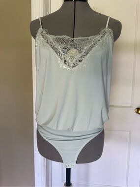 Express Pale Mint Green Lace-Trim Camisole Bodysuit